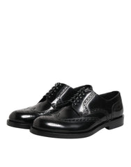 Dolce & Gabbana Black Leather Derby Wingtip Formal Shoes - Shoes