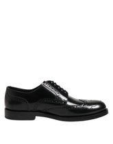 Dolce & Gabbana Black Leather Derby Wingtip Formal Shoes - Shoes