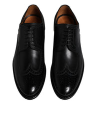 Dolce & Gabbana Black Leather Derby Wingtip Formal Shoes - EU39.5/US6.5 - Shoes