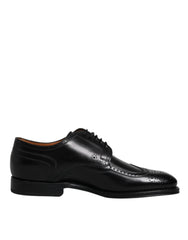 Dolce & Gabbana Black Leather Derby Wingtip Formal Shoes - EU39.5/US6.5 - Shoes