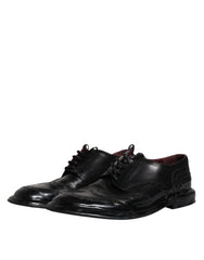 Dolce & Gabbana Black Leather Derby Wingtip Formal Shoes - EU42/US9 - Shoes