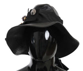 Dolce & Gabbana Black Leather DG Coin Crystal Wide Brim Hat - 56 cm|XS - Sun Hats