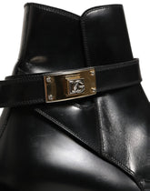 Dolce & Gabbana Black Leather DG Plaque Ankle Boots Shoes - EU44/US11