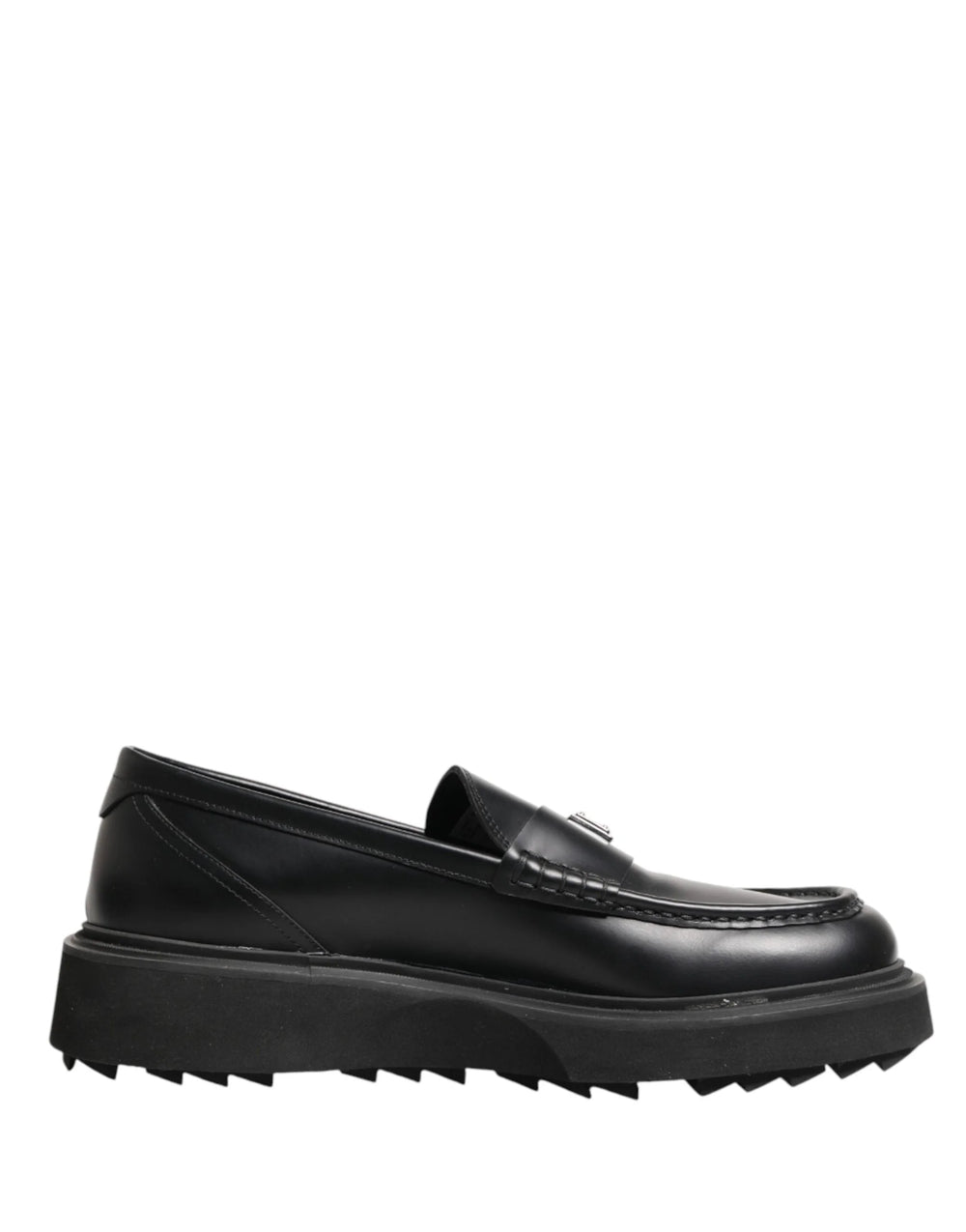Dolce & Gabbana Black Leather DG Plaque Loafers Dress Shoes - EU44/US11
