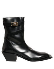 Dolce & Gabbana Botas de Cano Médio em Pele Preta com Placa DG - EU44/US11