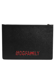 Dolce & Gabbana Black Leather #DGFAMILY Embellished Men Clutch Pouch Bag - Clutch Bags
