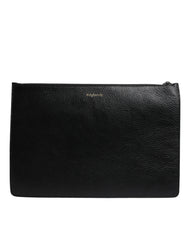 Dolce & Gabbana Black Leather #DGFAMILY Embellished Men Zip Pouch Bag - Clutch Bags