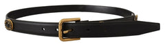 Dolce & Gabbana Black Leather Embellished Crystal Logo Belt - 85 cm / 34 Inches - Belts