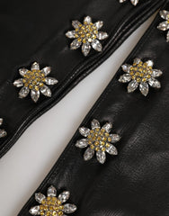 Dolce & Gabbana Black Leather Embellished Long Mitten Gloves - 6.5|XS