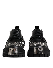 Dolce & Gabbana Black Leather Embellished Trekking Derby Shoes - EU41/US8 - Shoes