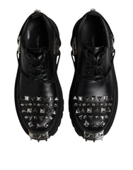 Dolce & Gabbana Black Leather Embellished Trekking Derby Shoes - EU41/US8 - Shoes