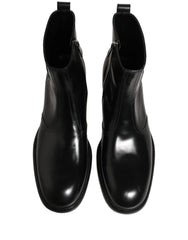 Dolce & Gabbana Black Leather Embossed Logo Ankle Boots Shoes - EU44/US11