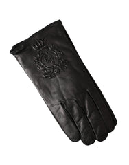 Dolce & Gabbana Black Leather Embossed Logo Short Hands Gloves - Gloves & Mittens
