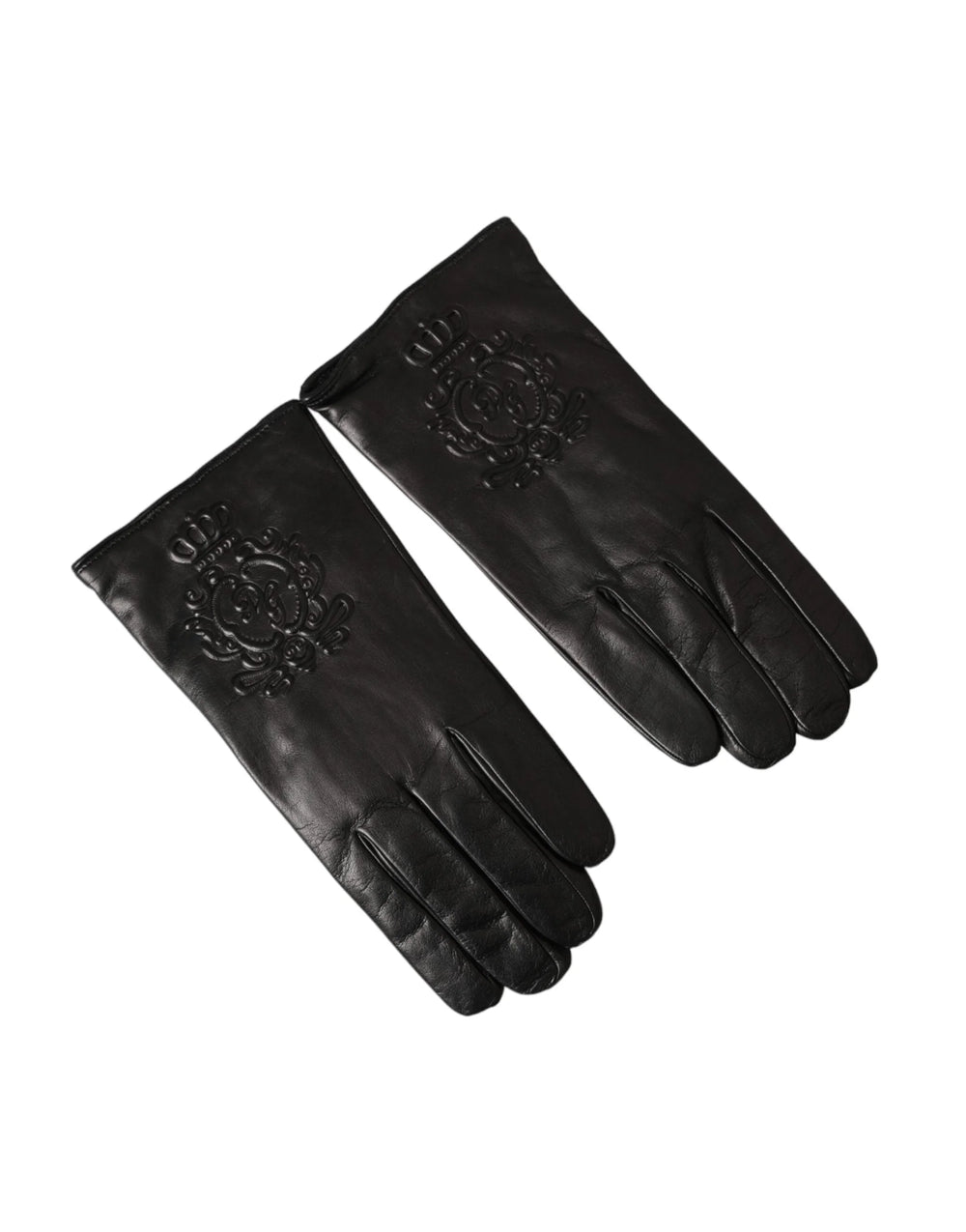 Dolce & Gabbana Black Leather Embossed Logo Short Hands Gloves - Gloves & Mittens