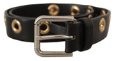 Dolce & Gabbana Black Leather Eyelet Silver Tone Metal Buckle Belt - 70 cm / 28 Inches - Belts