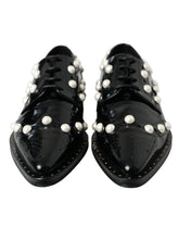 Dolce & Gabbana Black Leather Faux Pearl Dress Brogue Shoes - EU38/US7.5