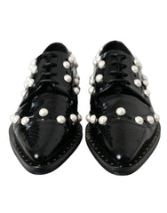 Dolce & Gabbana Černé kožené brogues s imitací perel - EU38/US7.5