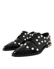 Dolce & Gabbana Černé kožené brogues s imitací perel - EU38/US7.5