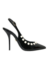 Dolce & Gabbana Black Leather Faux Pearl Heel Slingback Shoes - EU40/US9.5 - Heels