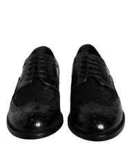 Dolce & Gabbana Black Leather Floral Lace Dress Formal Shoes - Flats