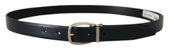Dolce & Gabbana Black Leather Formal Silver Metal Buckle Belt - 95 cm / 38 Inches - Belts