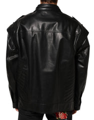 Dolce & Gabbana Black Leather Full Zip Biker Blouson Jacket - IT56 | XXL - Coats & Jackets
