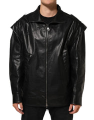 Dolce & Gabbana Black Leather Full Zip Biker Blouson Jacket - IT56 | XXL - Coats & Jackets