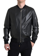 Dolce & Gabbana Black Leather Full Zip Bomber Men Jacket - IT46 | S - Bomber Jackets