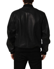 Dolce & Gabbana Black Leather Full Zip Men Biker Jacket