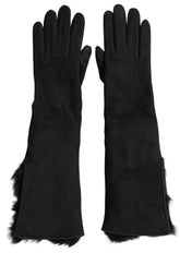 Dolce & Gabbana Black Leather Fur Elbow Length Gloves - 7|S