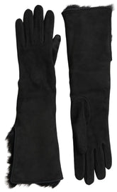 Dolce & Gabbana Black Leather Fur Elbow Length Gloves - 7|S - Gloves & Mittens