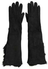 Dolce & Gabbana Black Leather Fur Elbow Length Gloves - 7|S - Gloves & Mittens