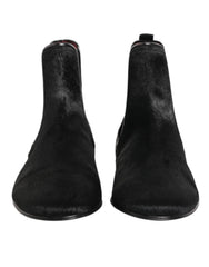 Dolce & Gabbana Black Leather Fur Men CHELSEA Boots Shoes - EU 41.5 | US 8.5