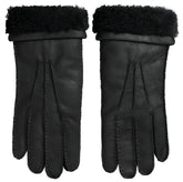 Dolce & Gabbana Black Leather Fur Short Hands Mitten Men Gloves - Gloves & Mittens