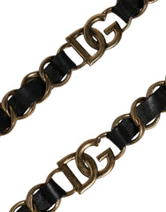 Dolce & Gabbana Alça de Ombro para Mala em Pele Preta com Corrente Dourada - Alças e Pegas de Mala