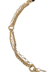 Dolce & Gabbana Black Leather Gold Chain Crystal Waist Women Belt - Belts