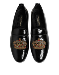 Dolce & Gabbana Black Leather Gold Crown Mens Loafers Shoes - EU43/US10