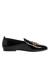 Dolce & Gabbana Black Leather Gold Crown Mens Loafers Shoes - EU43/US10