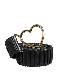 Dolce & Gabbana Black Leather Gold Heart Metal Buckle Belt - 100 cm / 40 Inches
