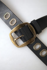 Dolce & Gabbana Black Leather Gold Metal Buckle Men Belt - 85 cm / 34 Inches - Belts