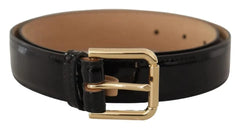 Dolce & Gabbana Black Leather Gold Metal Logo Engraved Buckle Belt - 80 cm / 32 Inches - Belts