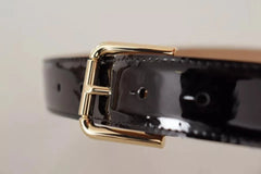 Dolce & Gabbana Black Leather Gold Metal Logo Engraved Buckle Belt - 80 cm / 32 Inches - Belts