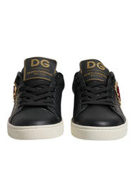 Dolce & Gabbana Black Leather Gold Red Heart Sneakers Shoes - EU35/US4.5 - Sneakers