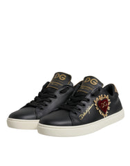 Dolce & Gabbana Black Leather Gold Red Heart Sneakers Shoes - EU35/US4.5 - Sneakers