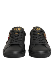 Dolce & Gabbana Black Leather Heart Embellished Sneakers Shoes