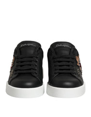 Dolce & Gabbana Black Leather Heart Embellished Sneakers Shoes - EU 39.5 | US 6.5