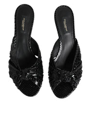 Dolce & Gabbana Black Leather Heels Slides Sandals Shoes - Heels