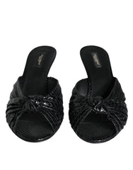 Dolce & Gabbana Black Leather Heels Slides Sandals Shoes - Sandals