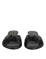 Dolce & Gabbana Black Leather Heels Slides Sandals Shoes - Heels