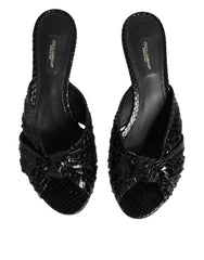 Dolce & Gabbana Black Leather Heels Slides Sandals Shoes - EU36/US5.5